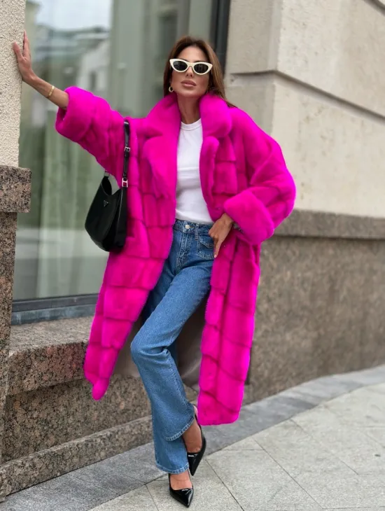 Розовая норковая шуба - фото 3