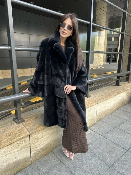 Шуба норковая английский воротник - цвет инфинити - фото 6