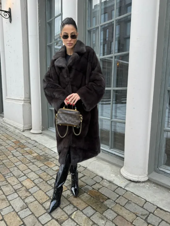 Норковая шуба с английским воротником - цвет уголь - фото 5