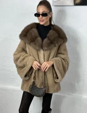 Норка автоледи с капюшоном куница - цвет пастель - фото 0