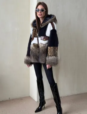 Комбинированная норковая куртка с капюшоном - фото 4