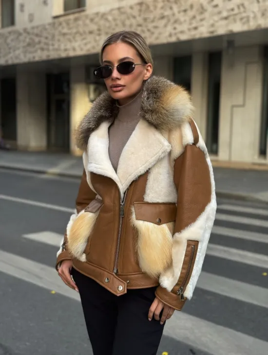 Стильная дубленка из мериноса - цвет кэмел - фото 8