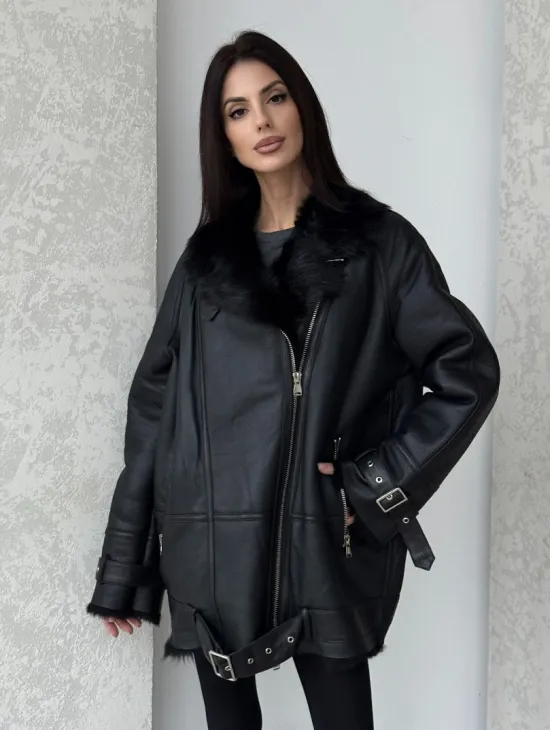 Черная дубленка - авиатор на тоскане - фото 5