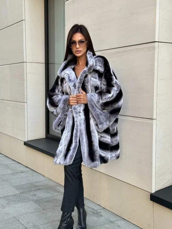 Шуба из кролика рекс стойка воротник - цвет шиншилла - фото 10