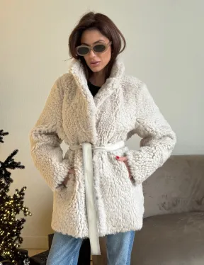 Двусторонняя дублёнка - шуба, мех тиградо английский воротник - фото 19