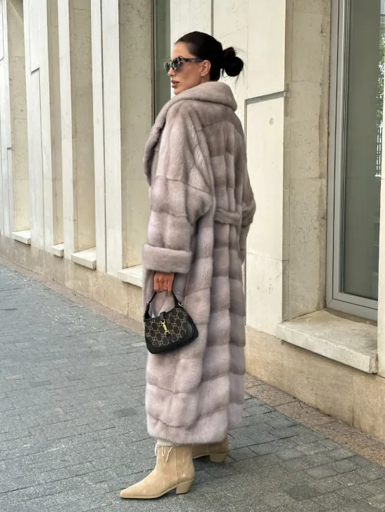 Шуба из импортной плюшевой норки английский воротник - нюд - фото 6